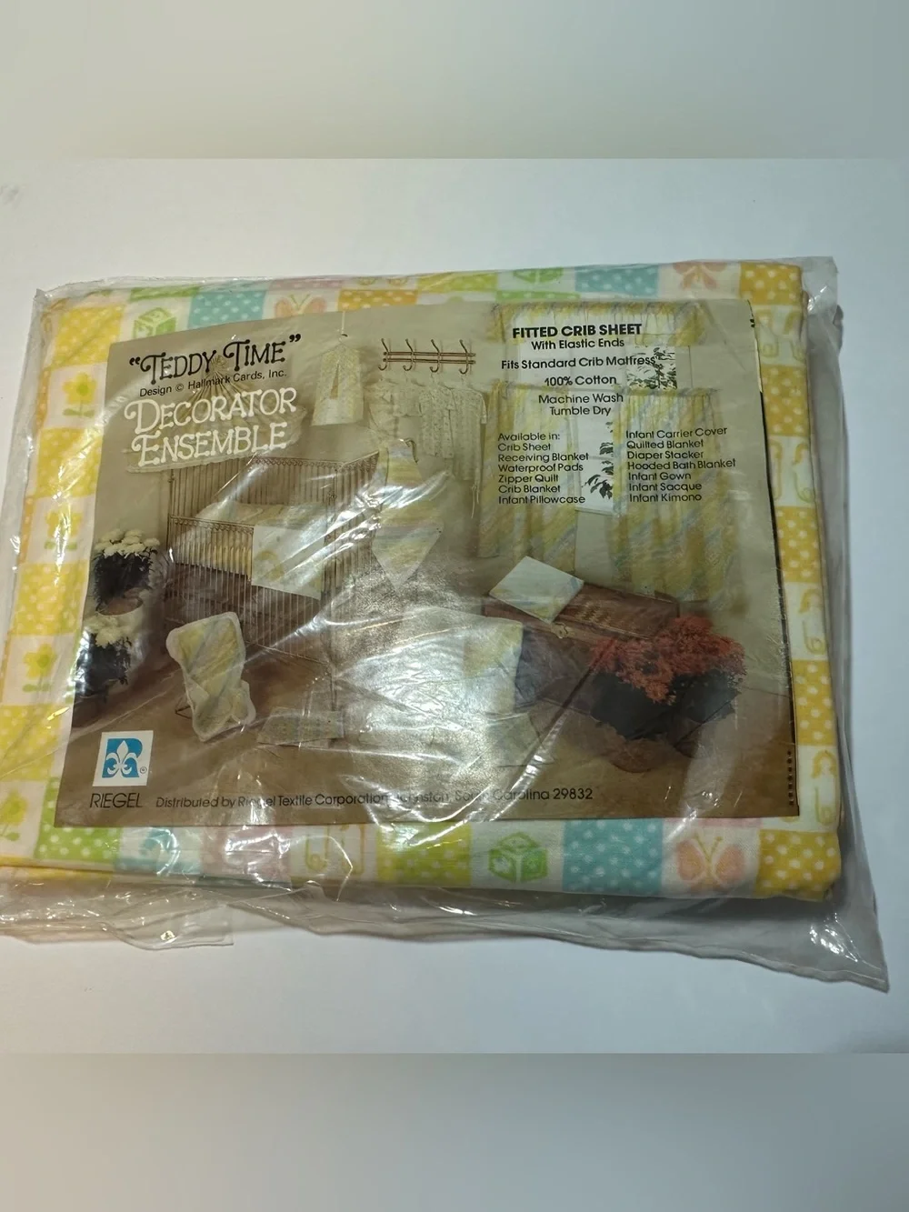 Vtg Riegel Teddy Time Fitted Crib Sheet Baby Bright Pastel Rainbow